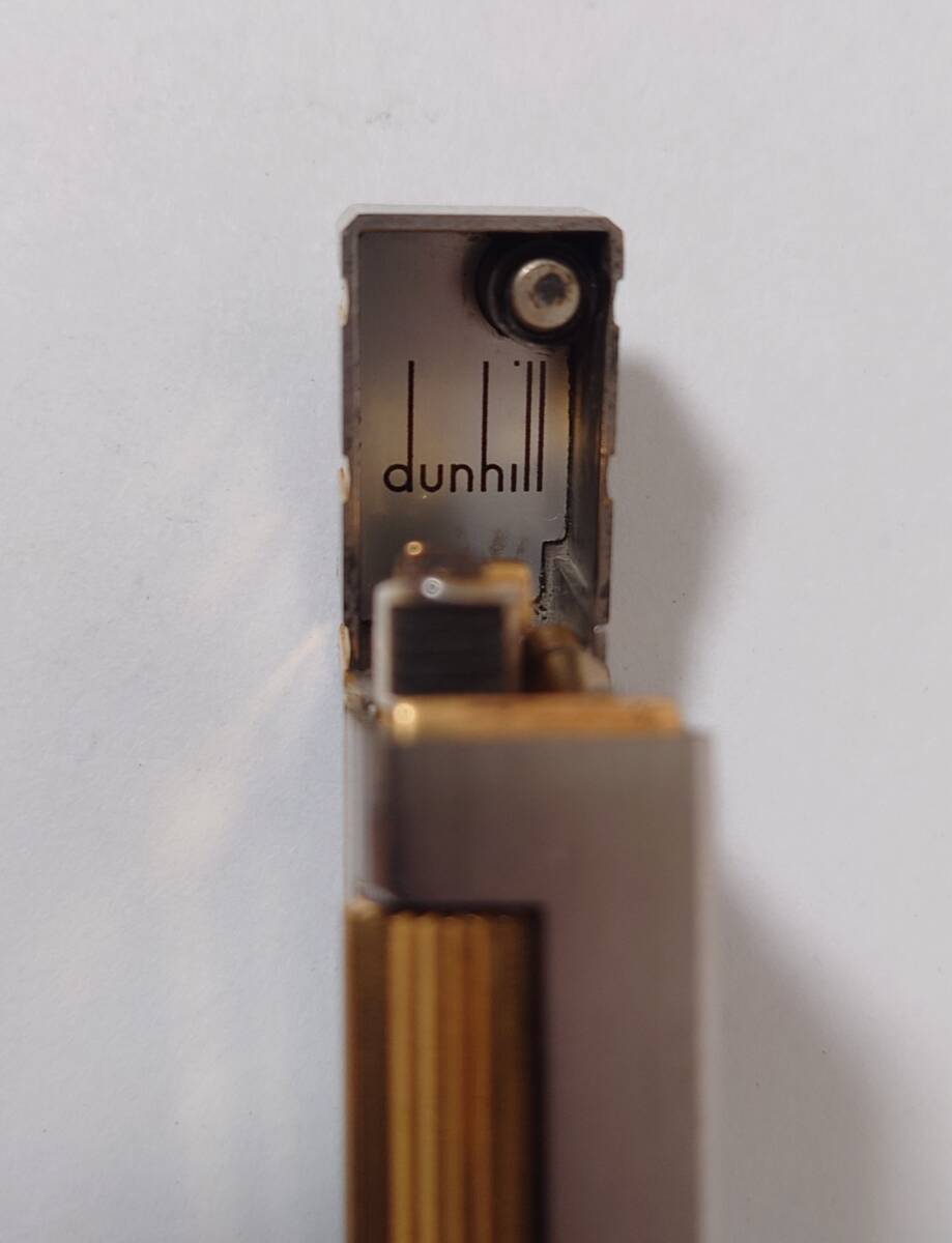 (4164) dunhill ダンヒル スクエア ストライプ ゴールド×シルバー ガス ライター 動作未確認の画像6