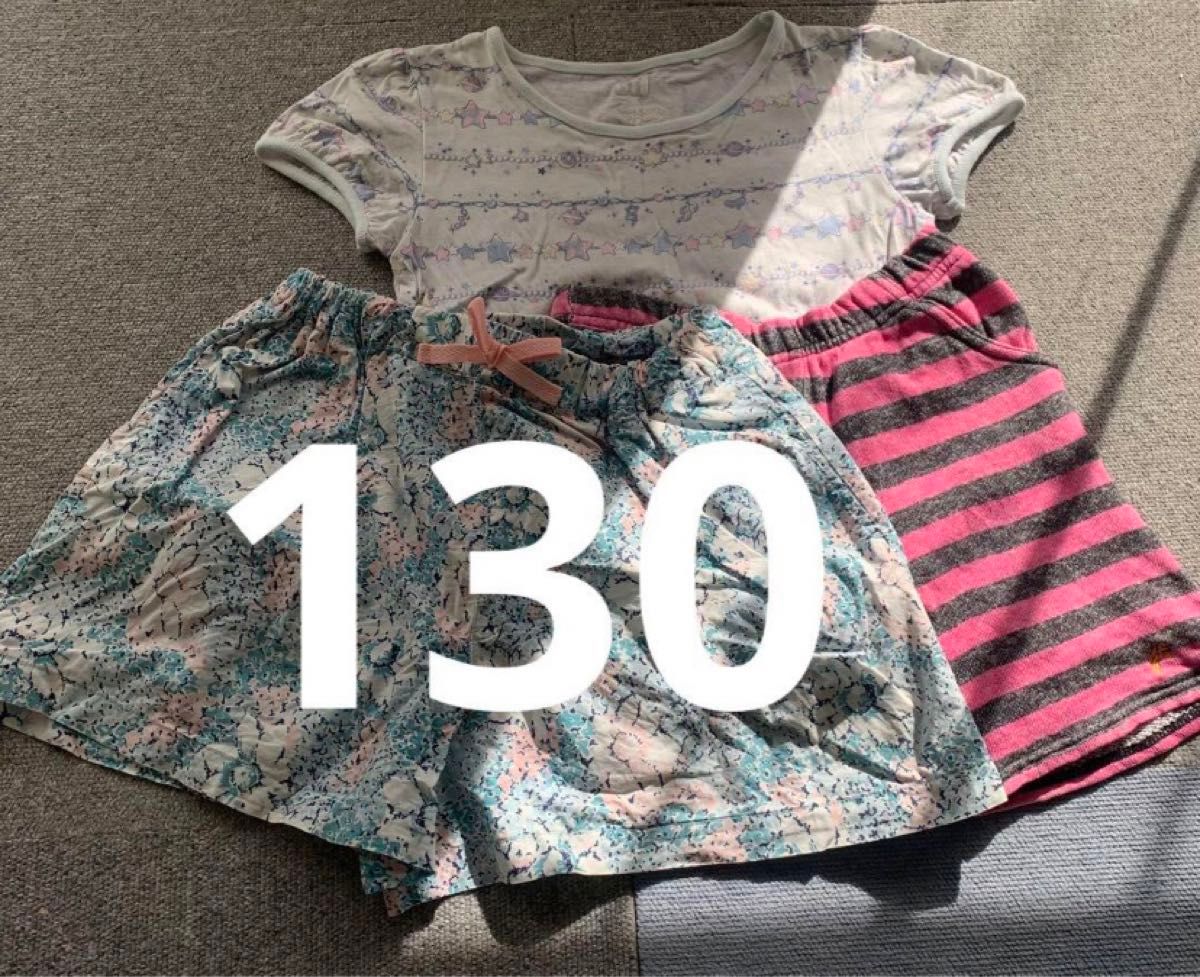 ユニクロ　パンツ　Tシャツ　3枚セット　130 ショートパンツ 半袖Tシャツ　子供服　女の子　半ズボン