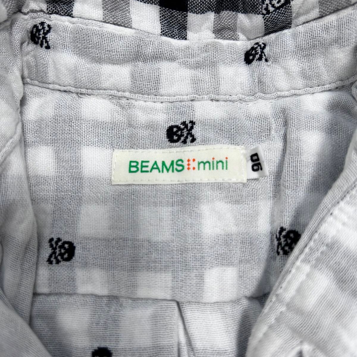 BEAMS mini チェックシャツ 長袖 ドクロがいっぱい　ギンガムチェック