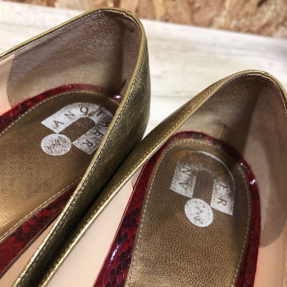 ANOTHER туфли-лодочки женский каблук Gold размер 37 сделано в Японии 24.0.? модный Sagawa Express соответствие .