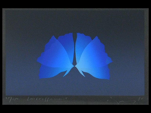井上公三 抱擁(EMBRACEMENT 青い蝶々)シルクスクリーン 版画 額装 OK5101の画像1