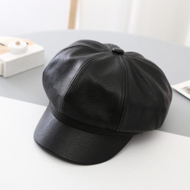  кожа Casquette женский мужской чёрный черный шляпа колпак маленький лицо 