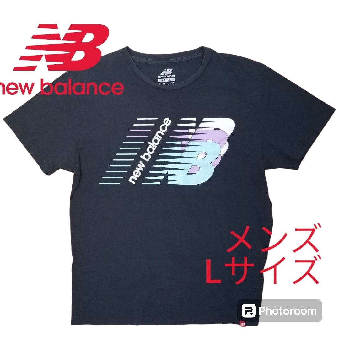 ニューバランス　new balance　メンズ　半袖シャツ　綿100%　Lサイズ　プリントシャツ　古着_画像1