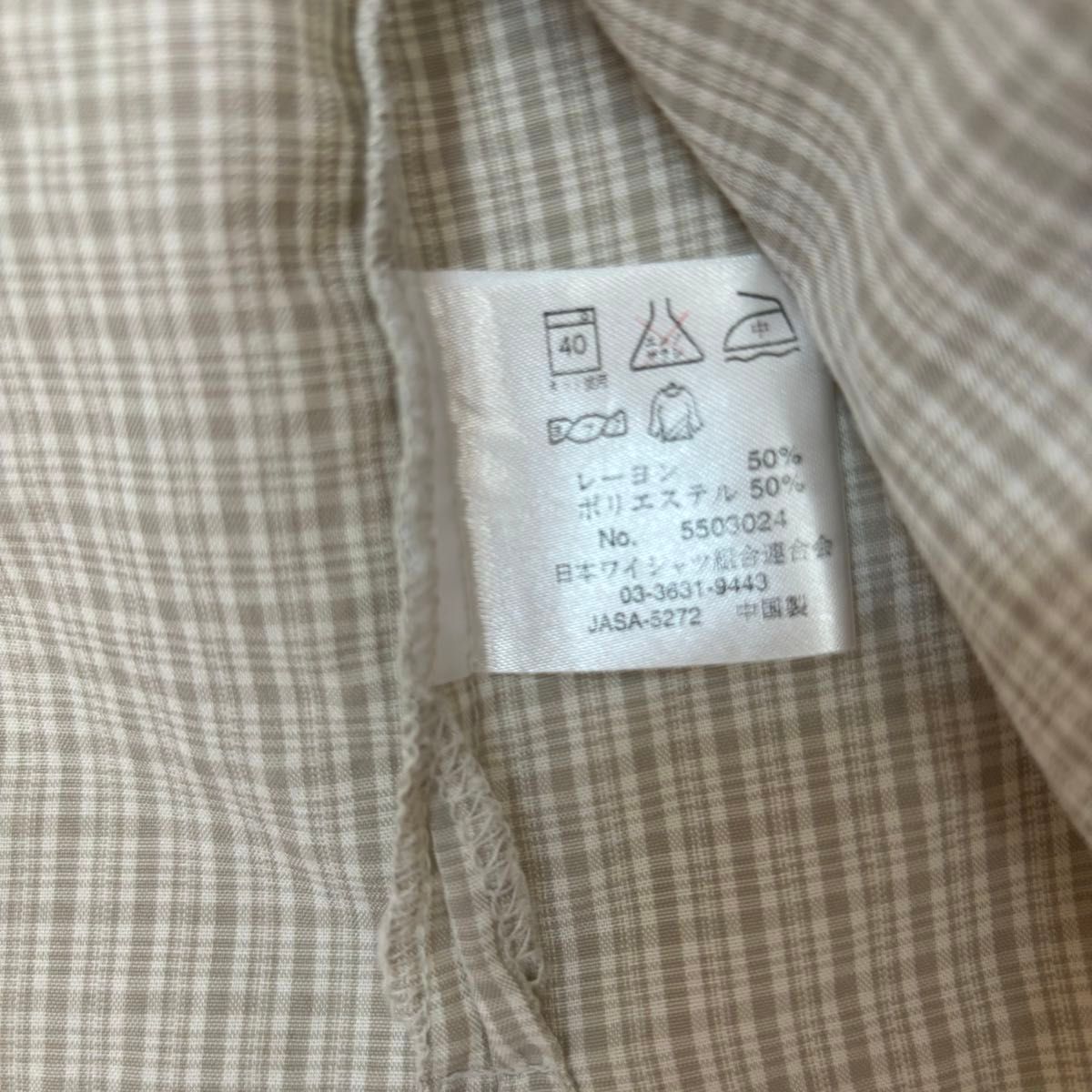 メンズ　半袖シャツ　前開き　リラックス感　サイズM 日本ワイシャツ組合連合会　淡いチェック柄　 古着 トップス