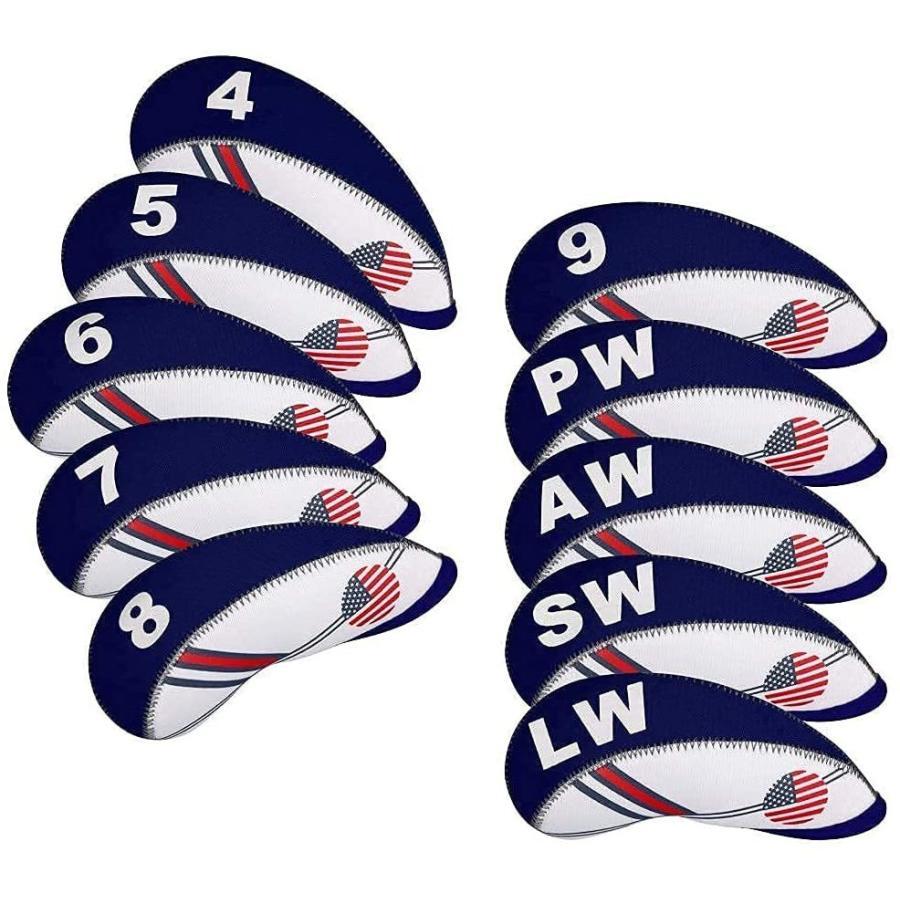 ゴルフヘッドカバー アイアンカバー アイアン用 10点セット 番手付 ネオプレーン製 伸縮性 USA 米国旗の画像2