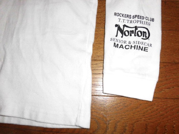 Norton ノートン モーターサイクル ロンT 刺繍 フルデコ 厚手 天竺 コットン 長袖Tシャツ スウェット WHT M USED 美品/ロッカーバイカーズ の画像6