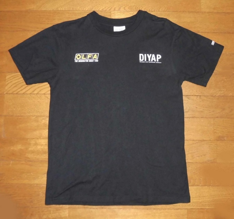 OLFA X DIYAP コラボ Tシャツ 半袖 コットン カットソー 限定モデル 正規品 BLK M USED 美品/オルファDIYカッターナイフ工具ワーク企業物_フロント