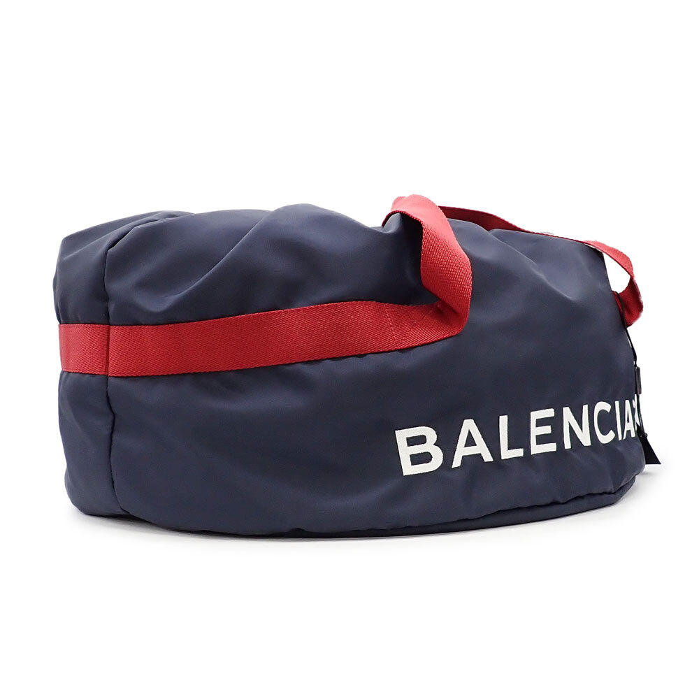 未使用品 BALENCIAGA バレンシアガ ホイールバッグ ボストンバッグ 489939 ナイロン ネイビー レッド ホワイトロゴ ユニセックス_画像2