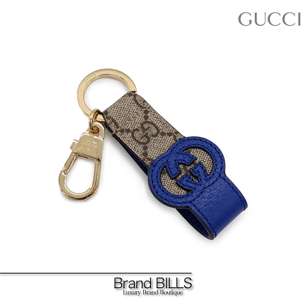  не использовался товар GUCCI Gucci GGs шкив m парусина кольцо для ключей брелок для ключа 701432 cut наружный Inter locking G бежевый голубой 