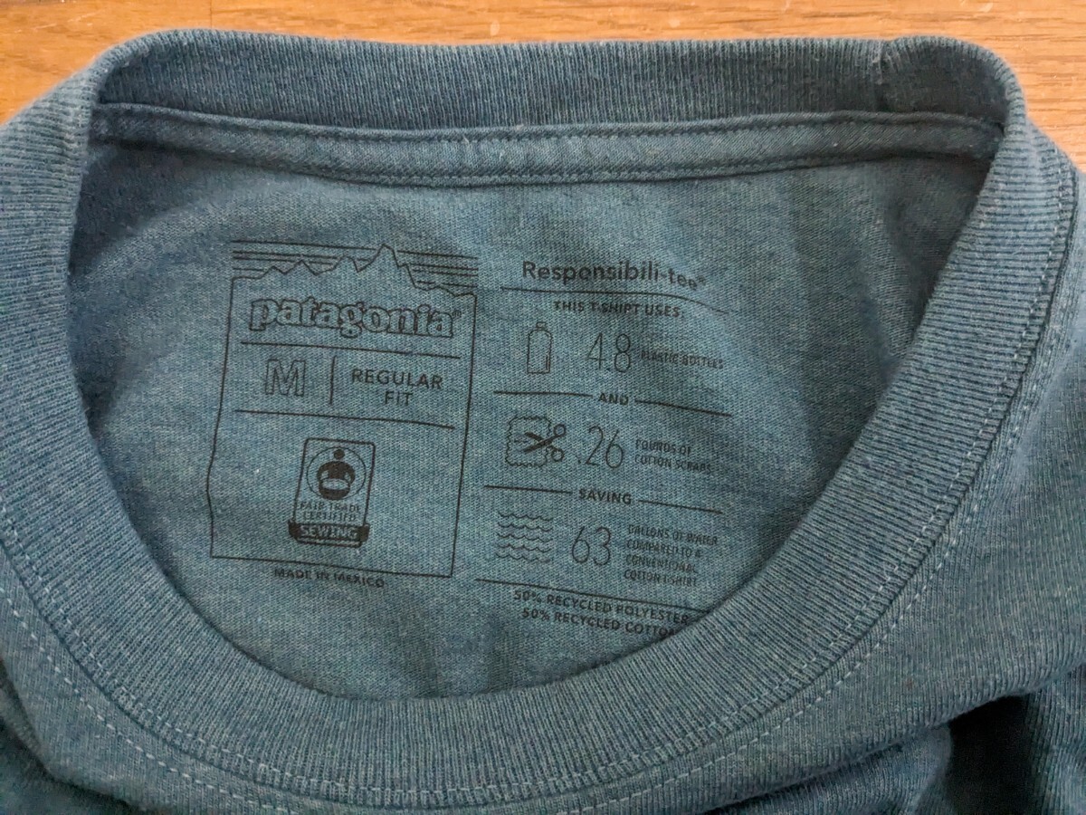 パタゴニア PATAGONIA メンズ Mサイズ メンズ ロング スリーブ テキスト ロゴ レスポンシビリティー 長袖Tシャツ ロンT 青緑