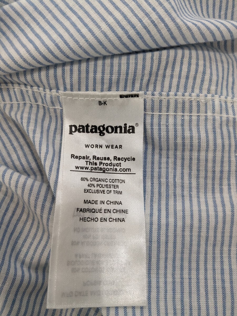 パタゴニア ライトウェイトブラフサイドシャツ Mサイズ ボーダー 水色 半袖シャツ ボタンダウンシャツ 白 速乾の画像4