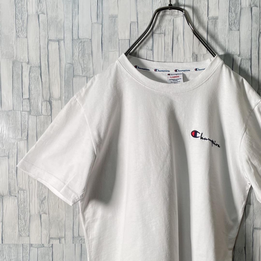 【米国製】Champion Tシャツ 白 胸刺繍ロゴ+袖ロゴ レディースL_画像1