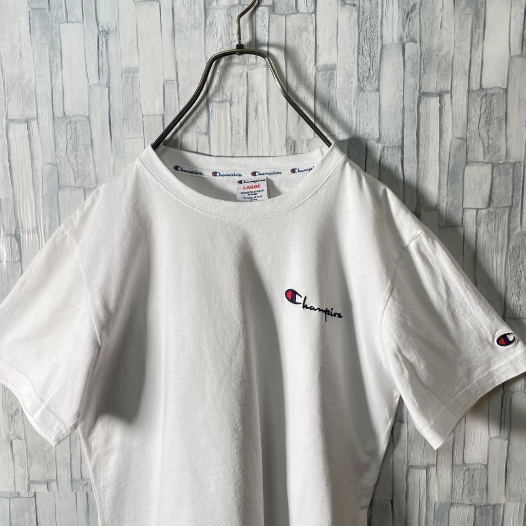 【米国製】Champion Tシャツ 白 胸刺繍ロゴ+袖ロゴ レディースL_画像5