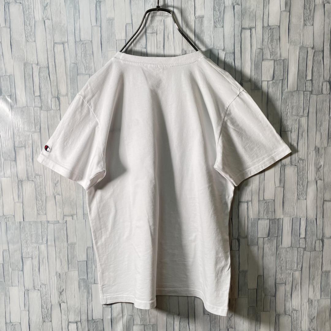 【米国製】Champion Tシャツ 白 胸刺繍ロゴ+袖ロゴ レディースL_画像9