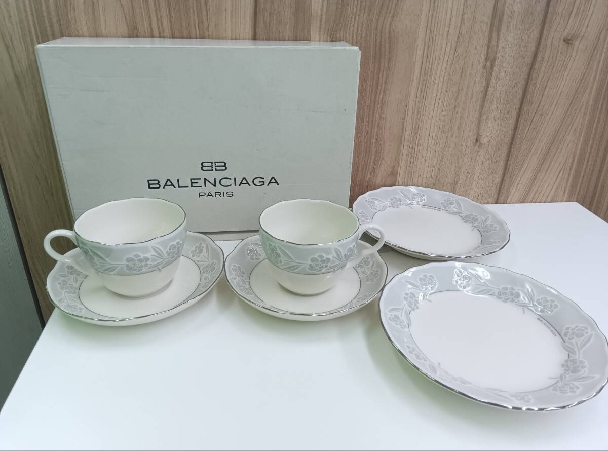 未使用 バレンシアガ Balenciaga カップ＆ソーサー 2客 ＋ お皿 2枚 セット yamaka ヤマカ 食器 ブランド ◆5003の画像1