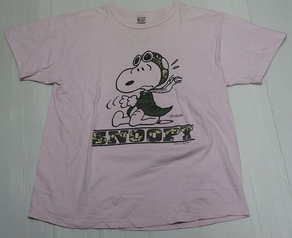 ST56バズリクソンBUZZRICKSONスヌーピーSNOOPY古着アメリカ製ミリタリーTシャツXLビッグサイズTシャツPEANUTSピーナッツ迷彩レッドバロンの画像2