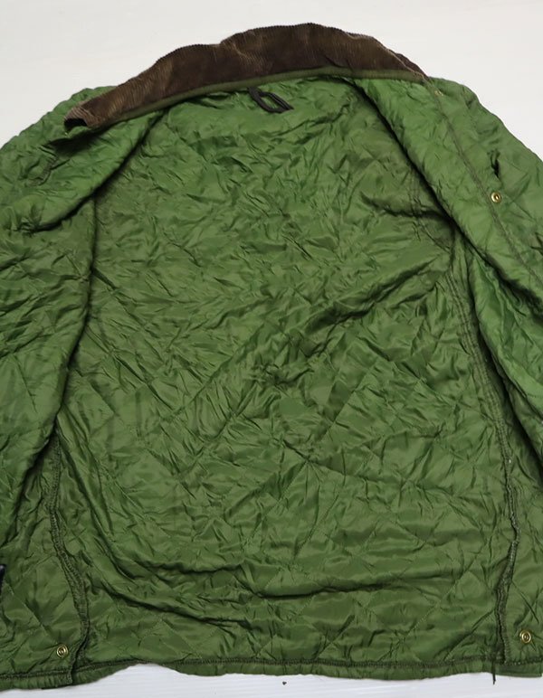 NJ81バーブアーBARBOURアメリカ古着イギリス製ナイロンジャケット緑系キルティングジャケット薄中綿アウトドアジャケットXS英国製UKオールの画像6
