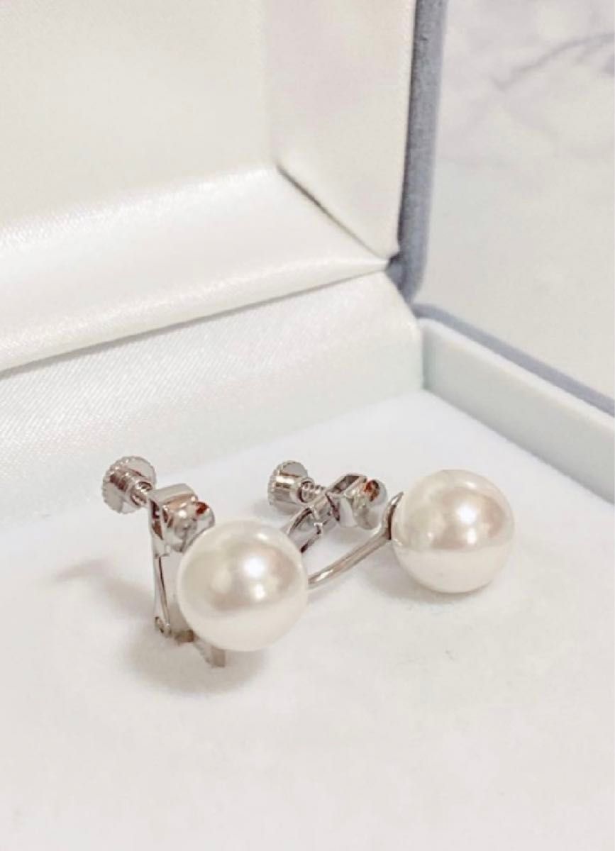 Y180 ☆純白ホワイト 約10㎜ 本貝真珠パールイヤリング スタッドイヤリング