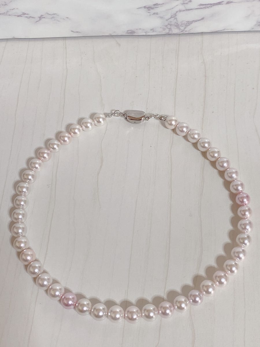  Y267☆桜ピンク系カラー  約8㎜ 約38㎝ 本貝真珠 シェル パールネックレス デザインネックレス