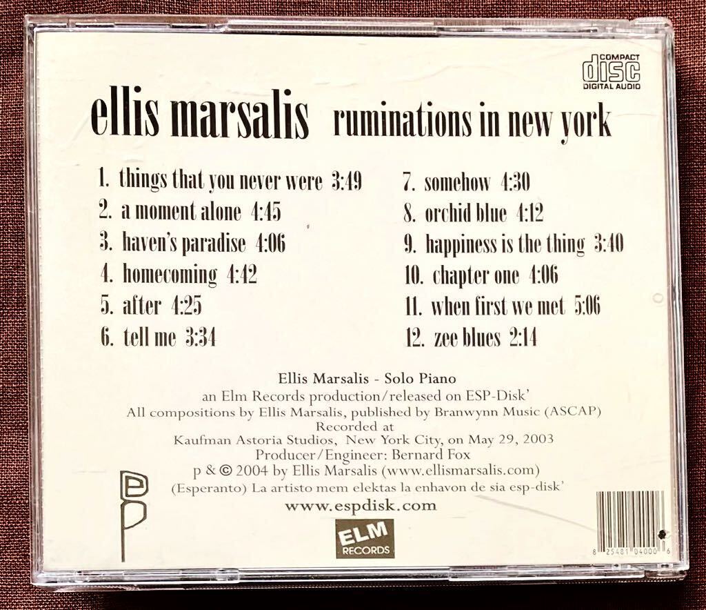 エリス・マルサリス/SOLO PIANO/ソロ・ピアノ/ELLIS MARSALIS/ジャズ・ピアノ巨匠/オリジナル曲集/ルミネイションズ・イン・NY/2003年_画像2