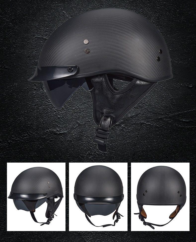 24新品 アメリカン カーボン製 半キャップ ヘルメット ハーレー ドゥカティ対応♪ブラックの画像3