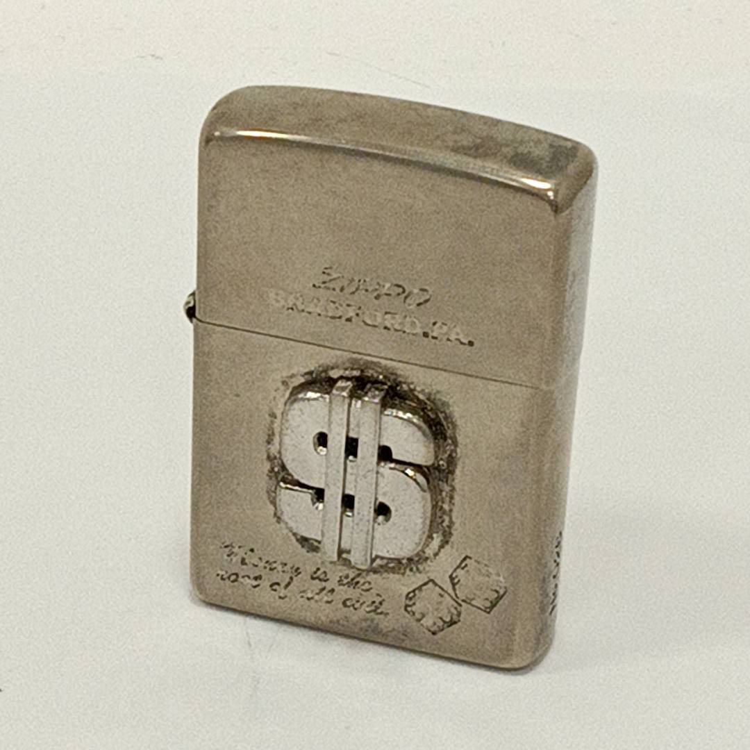 #0896 ZIPPO ジッポ ジッポー シルバー 銀 ＄ ドル サイコロ I 03 火花OK シリアルナンバー入り No.026 喫煙グッズ 喫煙具 中古品_画像1