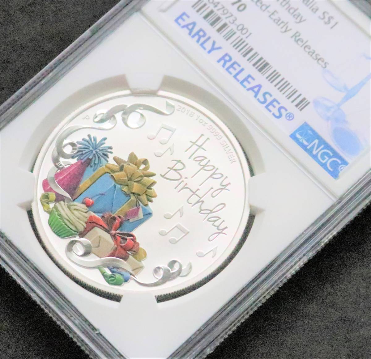 1円～【誕生日のお祝い・記念に】最高鑑定 2018年 オーストラリア 銀貨 1ドル NGC MS70 1oz アーリーリリース バースデイ 箱付 コインの画像7