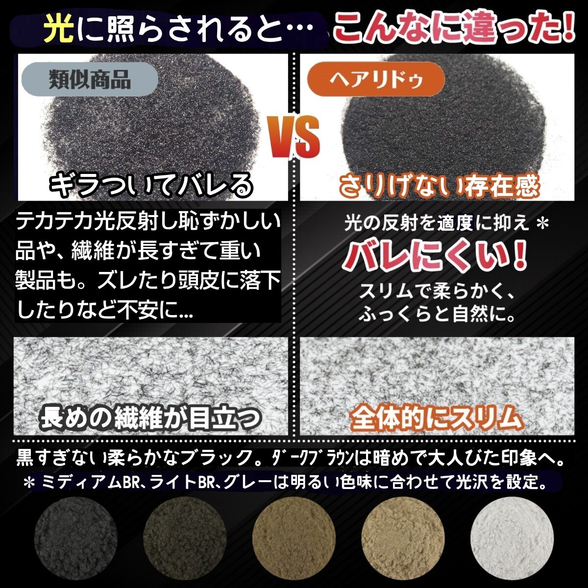 安全試験済■薄毛増毛ヘアリドゥパウダーふりかけ詰め替え[ブラック]はげかくし■白髪染め隠しマイクロスーパーミリオンヘアーパウダー詰替_画像2