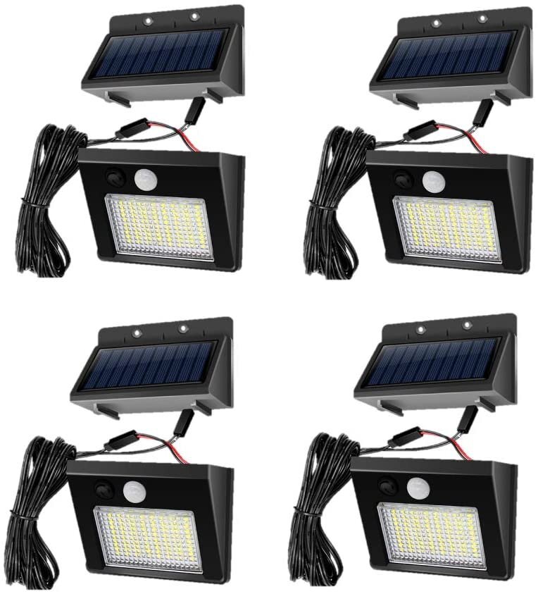 4個セット LEDソーラーライト ソーラーパネル分離式 センサーライト LED 屋外照明 人感センサー 太陽光発電 防水 防犯ライト 白の画像1