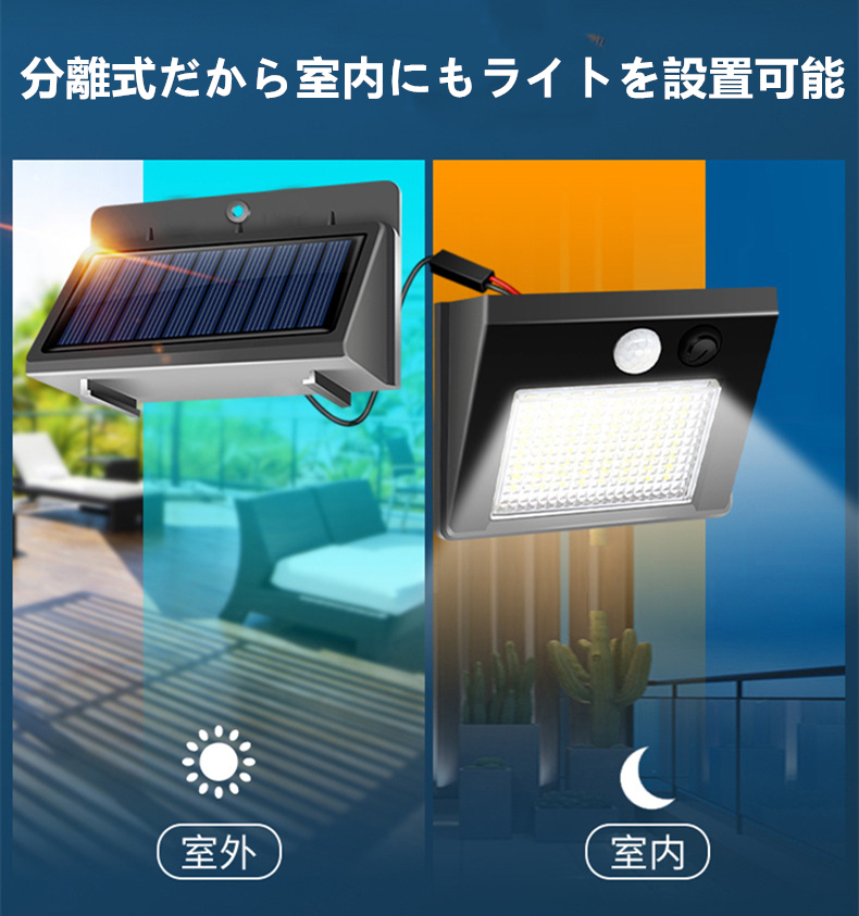 LEDソーラーライト ソーラーパネル分離式 センサーライト LED 屋外照明 人感センサー 太陽光発電 防水 セキュリティライトの画像2
