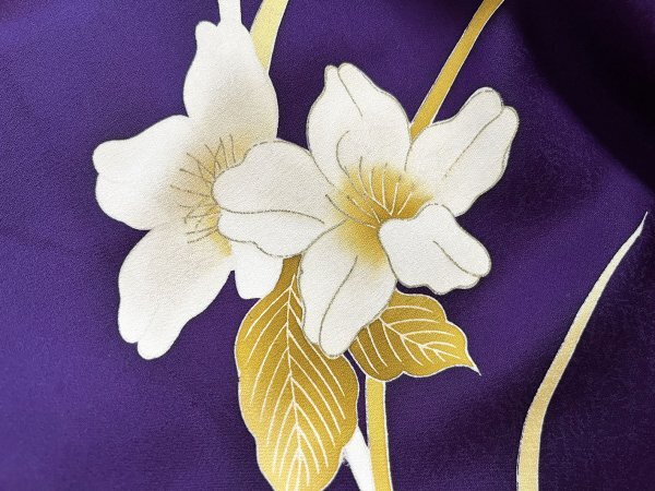 KIRUKIRU リサイクル 着物 訪問着 正絹 身丈157.5㎝ 紫地に白地の花々 上品 フォーマル 着付け 和装の画像8