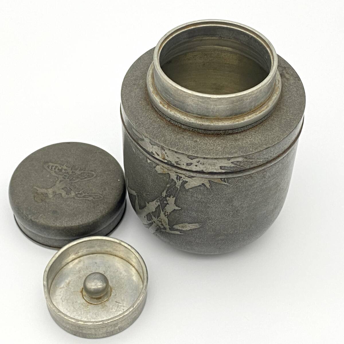 茶壺 錫製 茶葉入れ 煎茶道具 錫 （0425-1）の画像5
