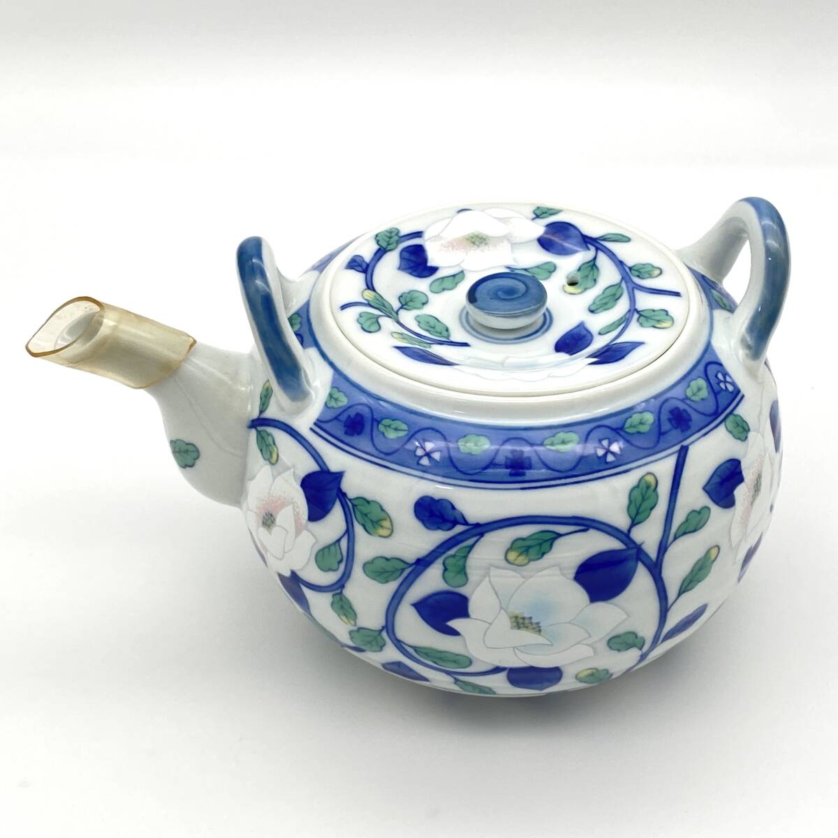 庫山窯　茶器セット　土瓶茶器　極彩　茶器　煎茶道具　湯呑　急須　（0425-13）