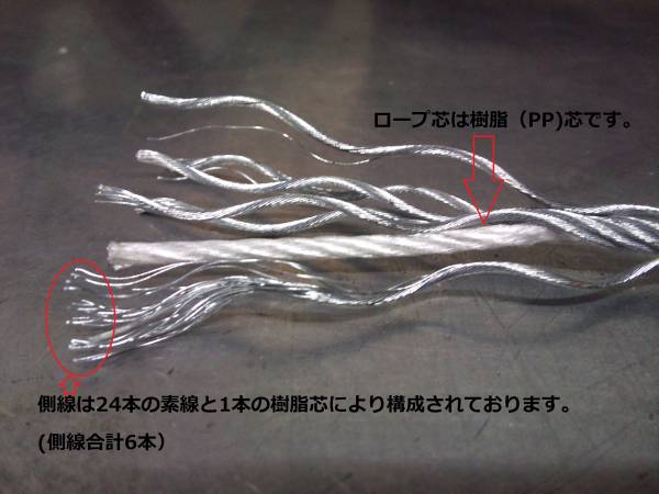 くくり罠に最適　柔らかいワイヤー 4mm 50m巻 樹脂芯_ワイヤーの構成です。