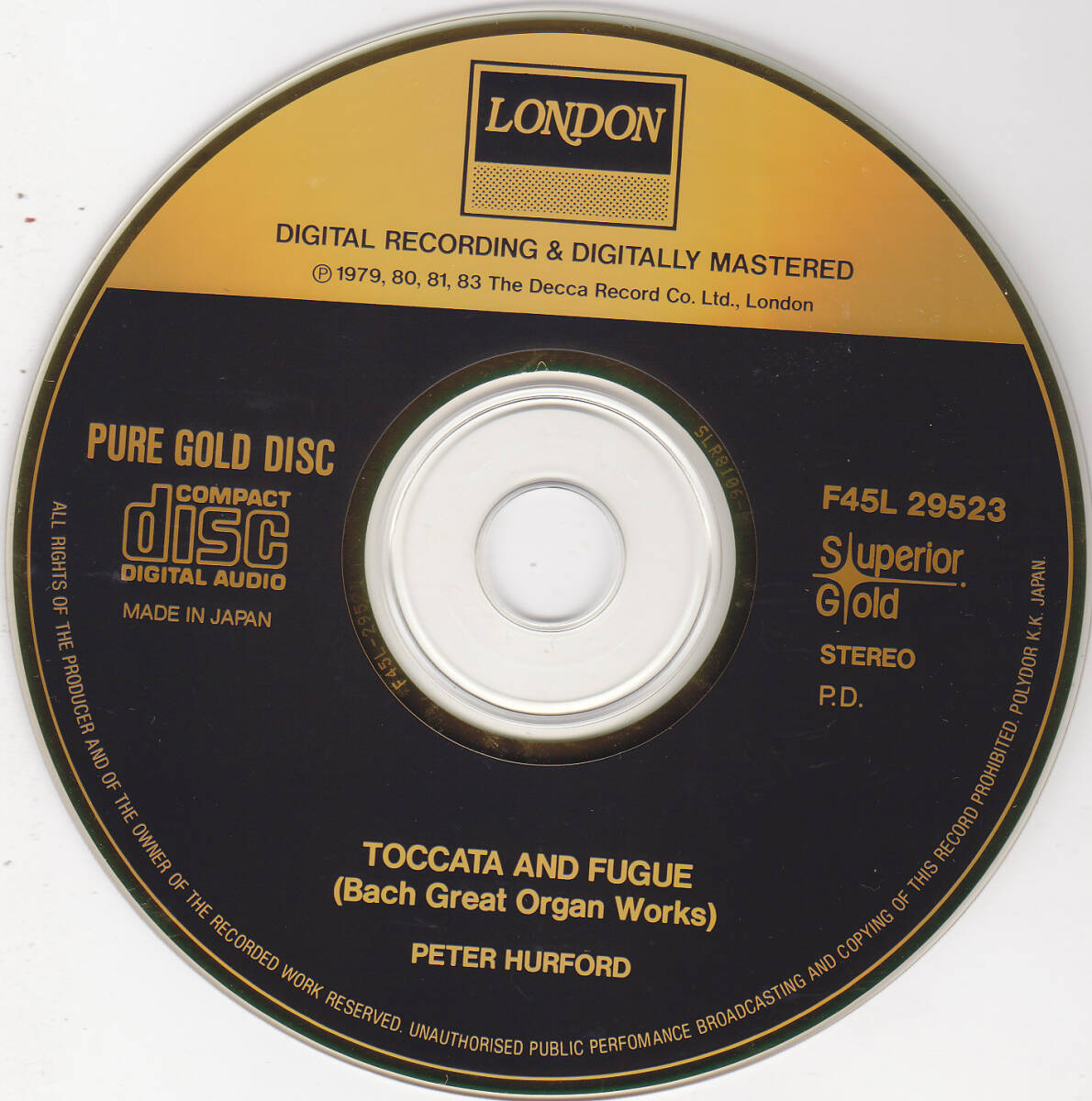ゴールドCD ハーフォード / バッハ : トッカータとフーガ - F45L-29523 帯付き PURE GOLD_画像4