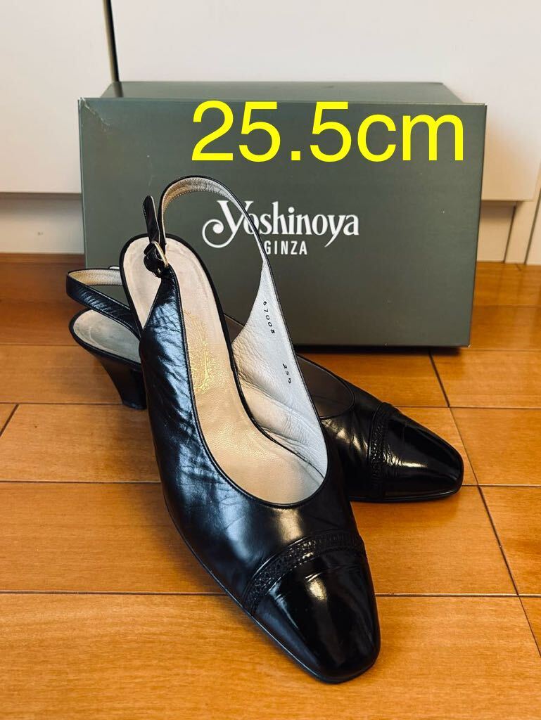 GINZA YOSHINOYA 銀座ヨシノヤ 本革 ミュール / ヒール サンダル 25.5cm レディース シューズ BLACKの画像1