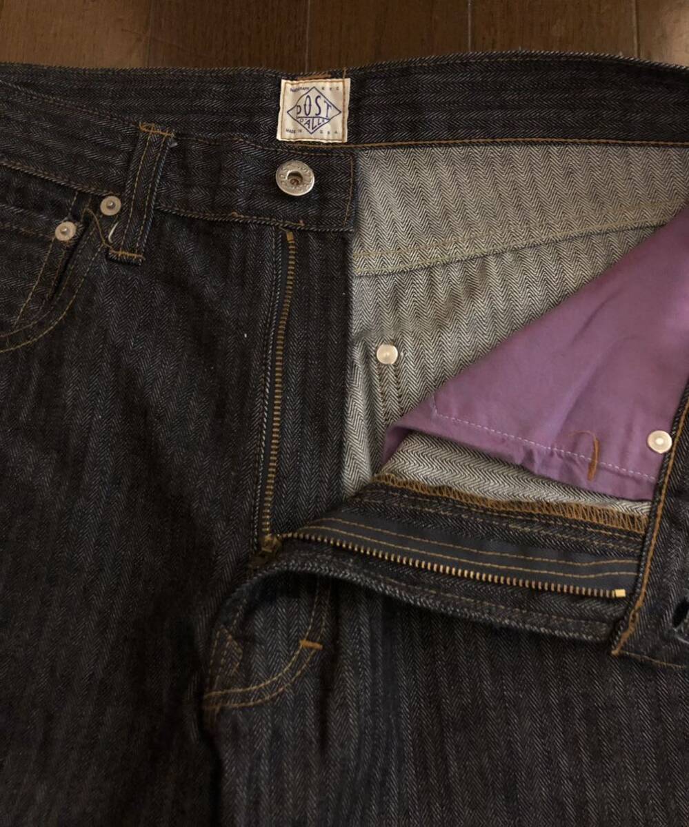 未着用美品 POST O'ALLS ポストオーバーオールズ USA製 5pocket pants ヘリンボーン デニム インディゴ ヴィンテージ デッドストック _画像3