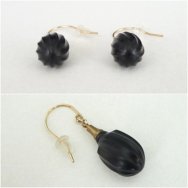 S6 Guchicogchiko natural less coloring wood wooden hook earrings lacquer black 