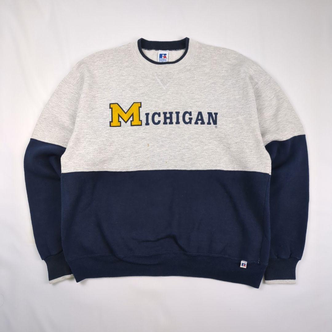 90s ラッセルアスレチック ツートーン カレッジロゴ 前Vガゼット スウェット RUSSELL ATHLETIC MICHIGAN Sweatshirt Vintage _画像1