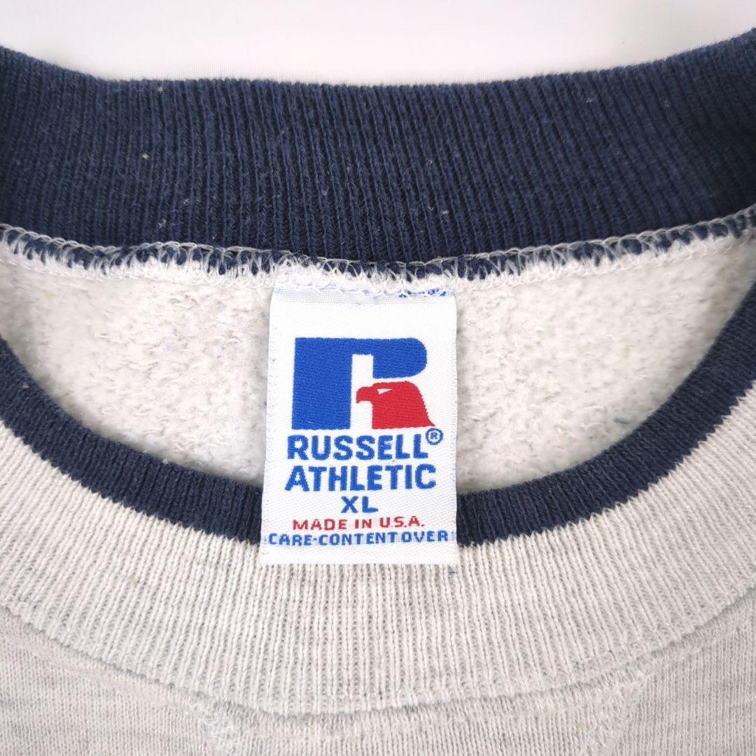 90s ラッセルアスレチック ツートーン カレッジロゴ 前Vガゼット スウェット RUSSELL ATHLETIC MICHIGAN Sweatshirt Vintage _画像4