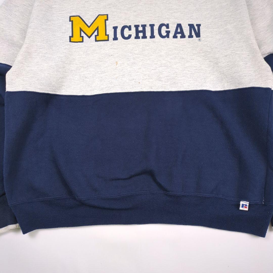 90s ラッセルアスレチック ツートーン カレッジロゴ 前Vガゼット スウェット RUSSELL ATHLETIC MICHIGAN Sweatshirt Vintage _画像5