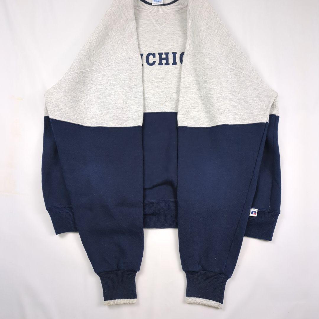 90s ラッセルアスレチック ツートーン カレッジロゴ 前Vガゼット スウェット RUSSELL ATHLETIC MICHIGAN Sweatshirt Vintage _画像7