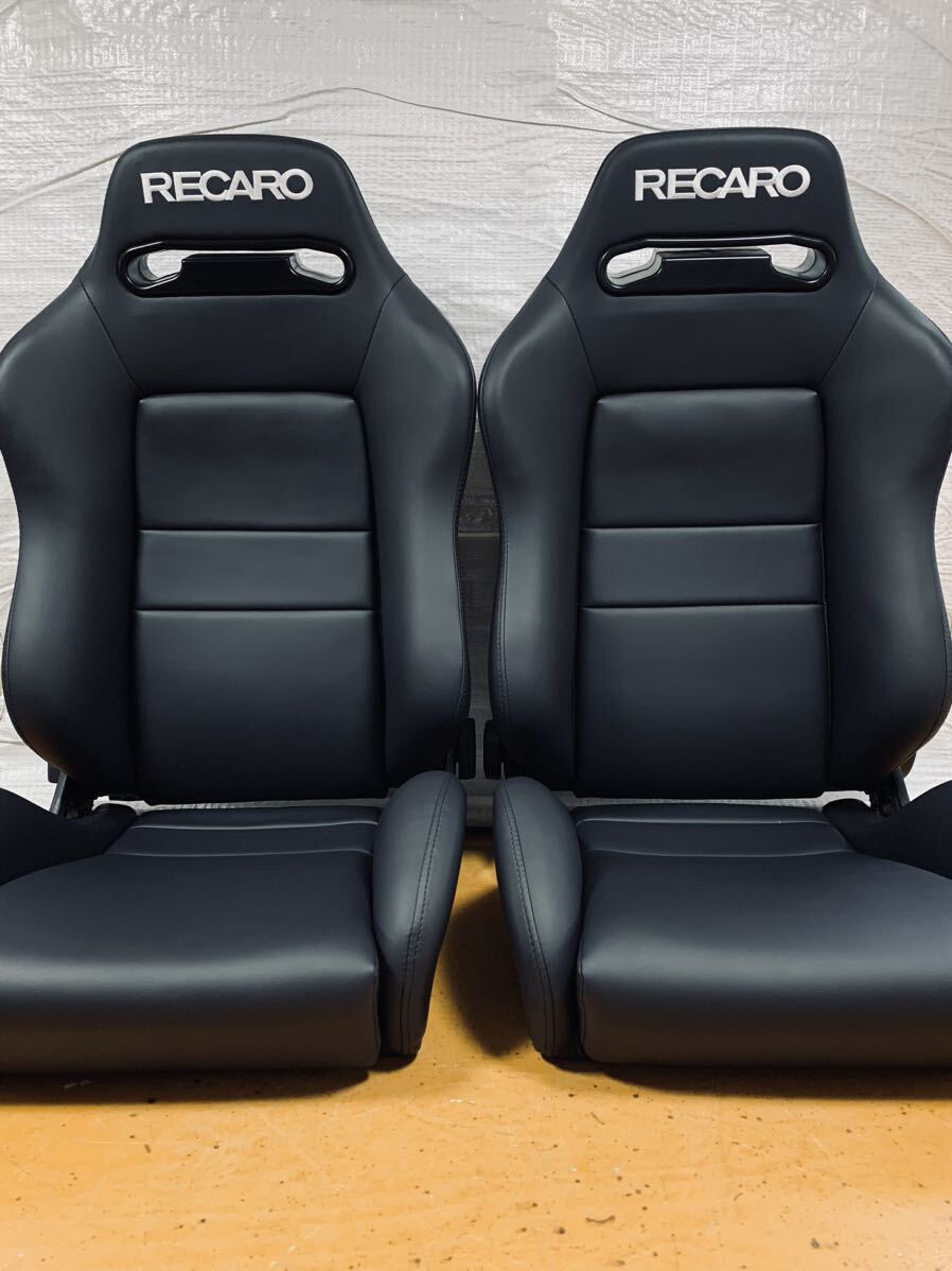 1.2.レカロ RECARO 2脚セット SR-3 黒フェイクレザー張り替え 張替え 張替 ブラックシングルステッチ 両側ダイヤルの画像1