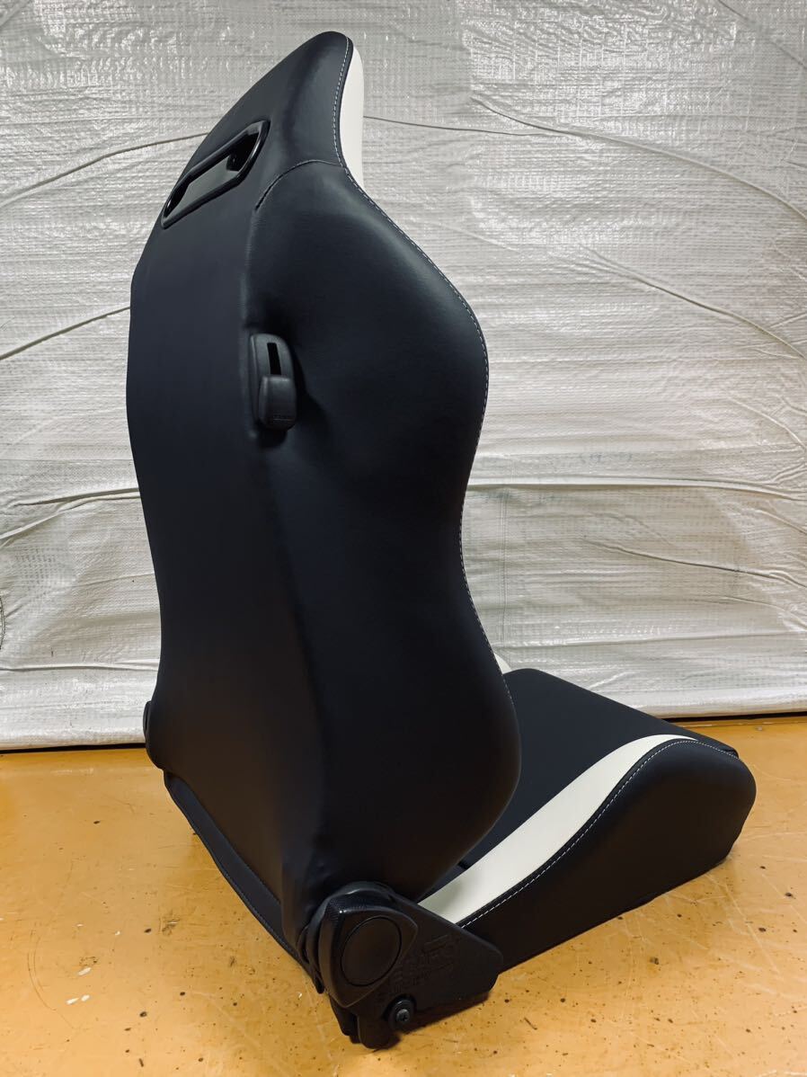 12.13.レカロ RECARO 2脚セット SR-3 黒×白フェイクレザー張り替え 張替え 張替 ホワイトシングルステッチ 両側ダイヤルの画像9