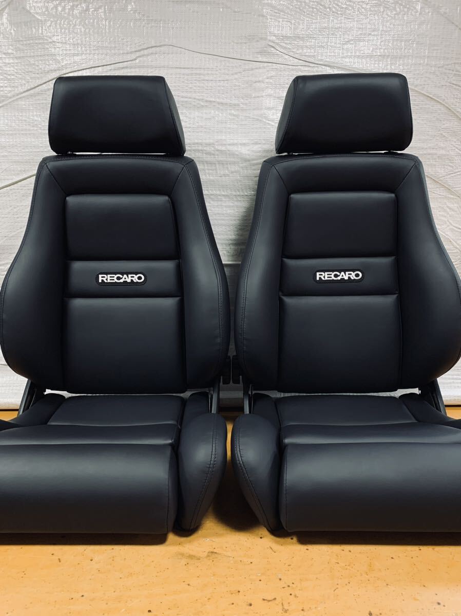 33.34.レカロ RECARO 2脚セット LS-L 黒フェイクレザー張り替え 張替え 張替 ブラックシングルステッチ 片側ダイヤルの画像1