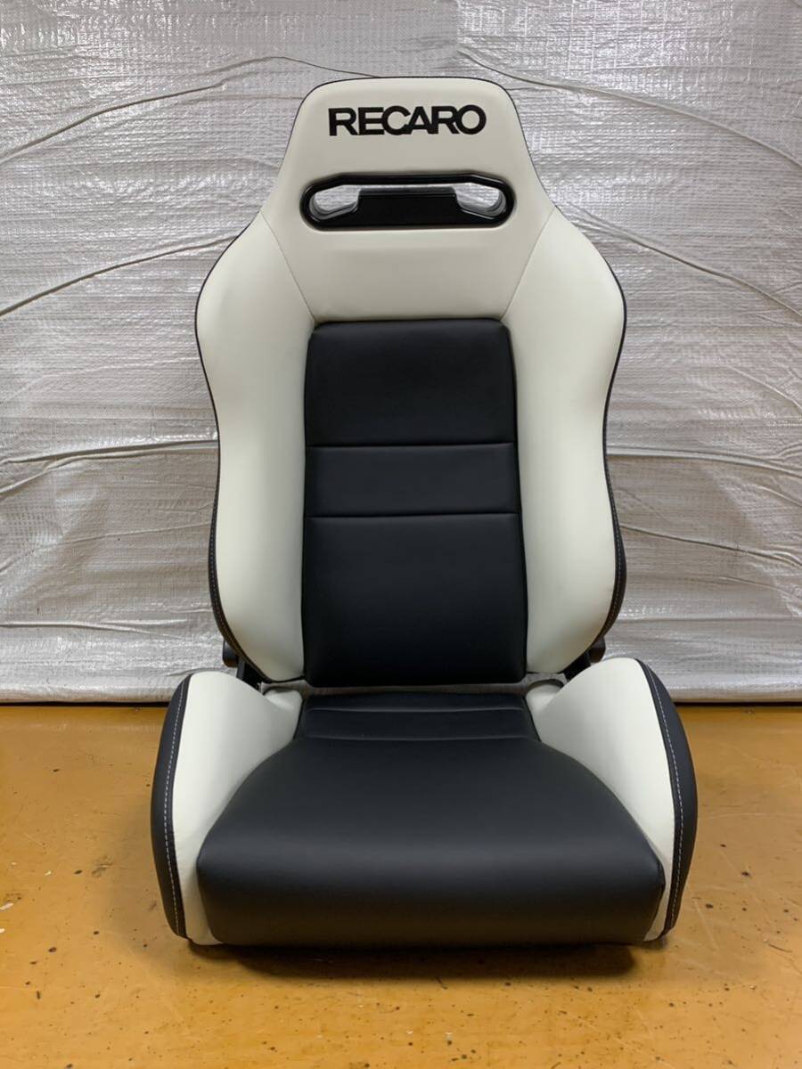 12.13.レカロ RECARO 2脚セット SR-3 黒×白フェイクレザー張り替え 張替え 張替 ホワイトシングルステッチ 両側ダイヤルの画像2