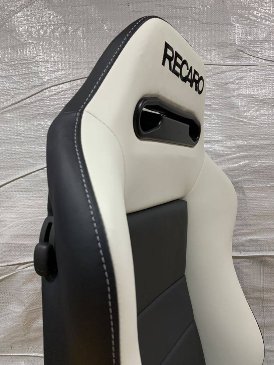 12.13.レカロ RECARO 2脚セット SR-3 黒×白フェイクレザー張り替え 張替え 張替 ホワイトシングルステッチ 両側ダイヤルの画像8