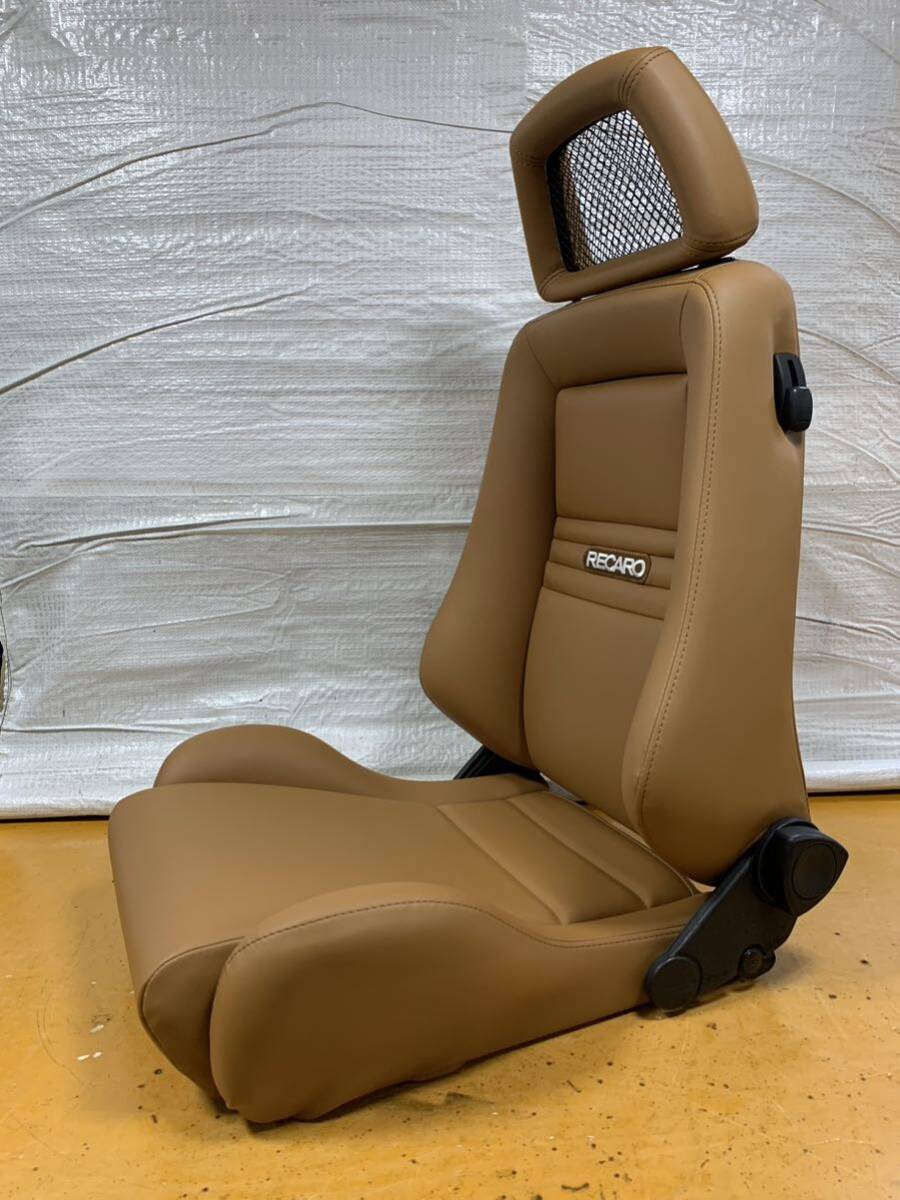 19.20.レカロ RECARO 2脚セット モジュラーLX-M 茶フェイクレザー張り替え 張替え 張替 ブラウンシングルステッチ 片側ダイヤルの画像3