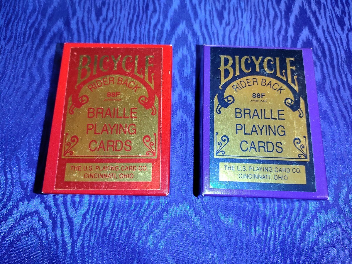 BICYCLE RIDER BACK 88F BRAILLE PLAYING CARDS 点字デック 赤青 の画像1