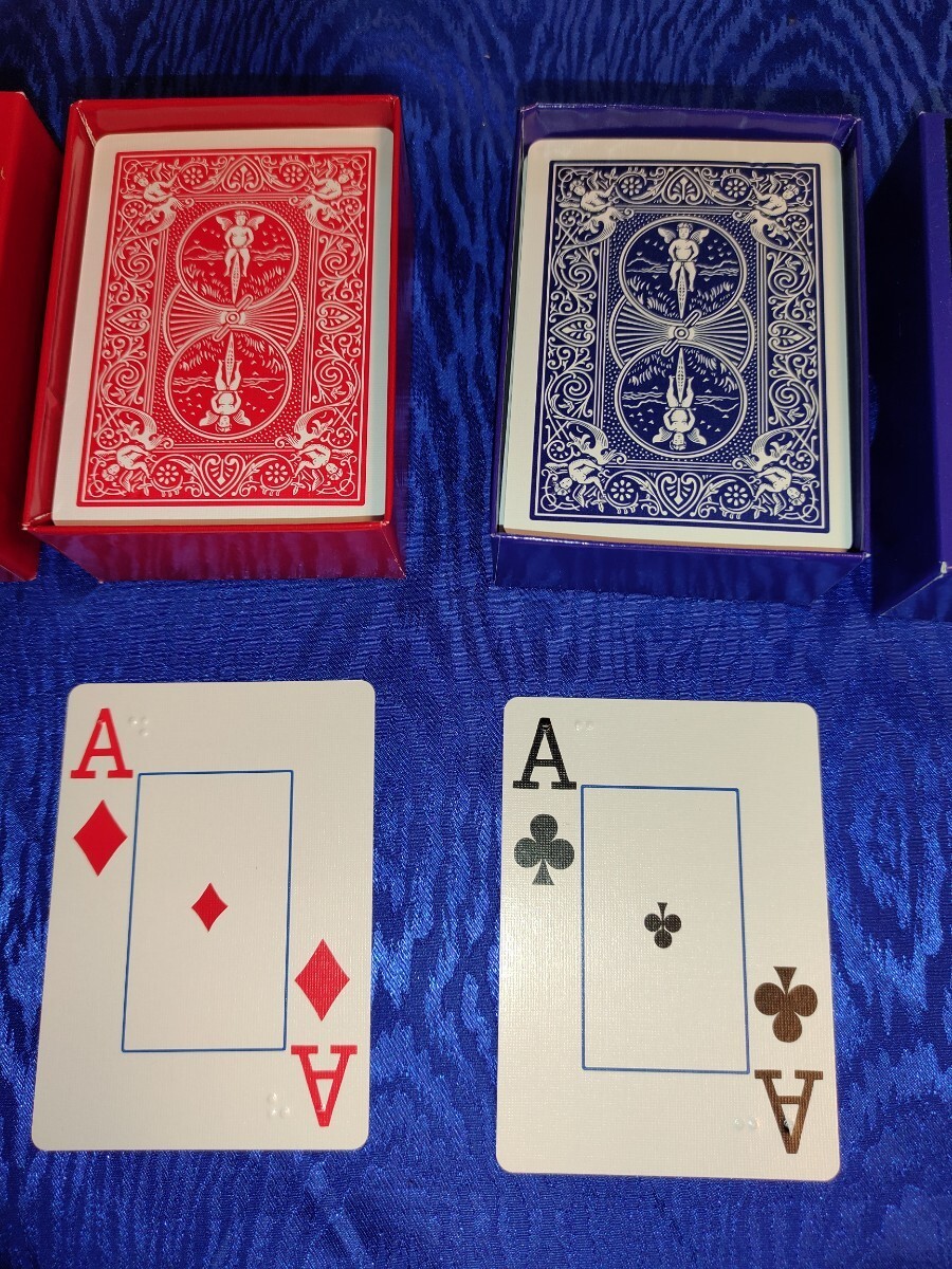 BICYCLE RIDER BACK 88F BRAILLE PLAYING CARDS 点字デック 赤青 の画像2